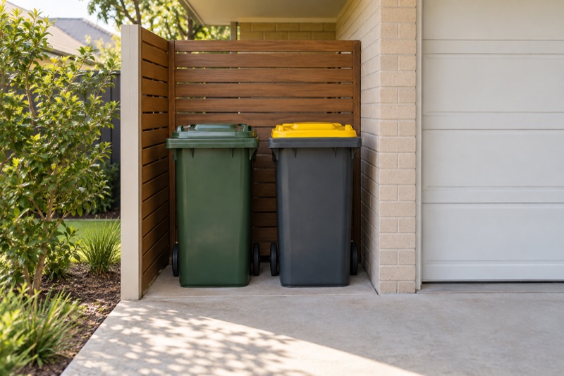 Garbage and recycling bins being brought home